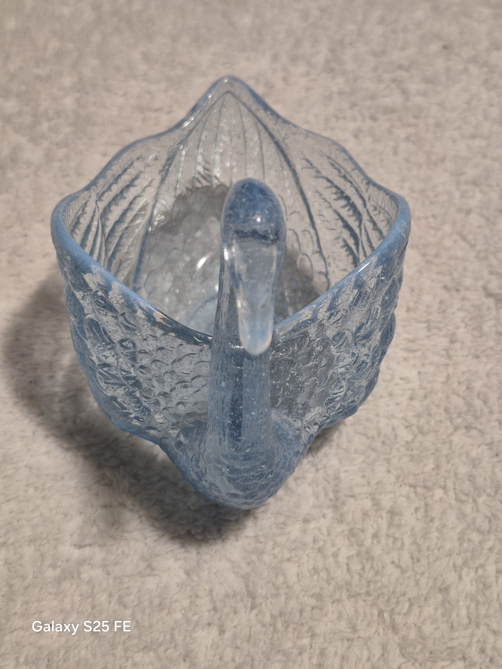 Vintage Imperial Light Blue Opalescent Glass Open Swan Dish